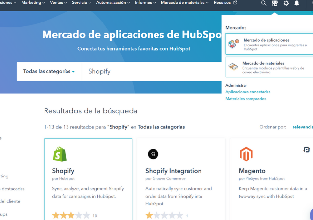Conectar cuenta de HubSpot con  Shopify